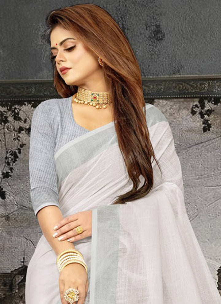 Ethnic Charm Linen Saree | Elegant Wevon Designer Embellishment