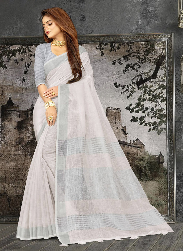 Ethnic Charm Linen Saree | Elegant Wevon Designer Embellishment