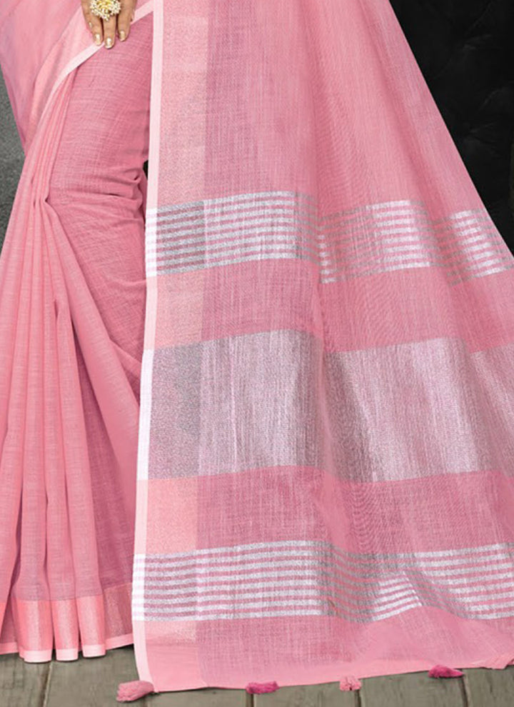 Ethnic Charm Linen Saree | Elegant Wevon Designer Embellishment