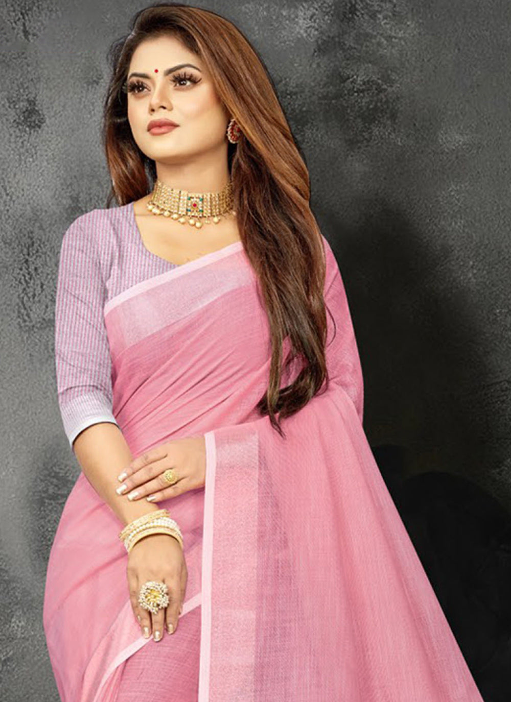 Ethnic Charm Linen Saree | Elegant Wevon Designer Embellishment