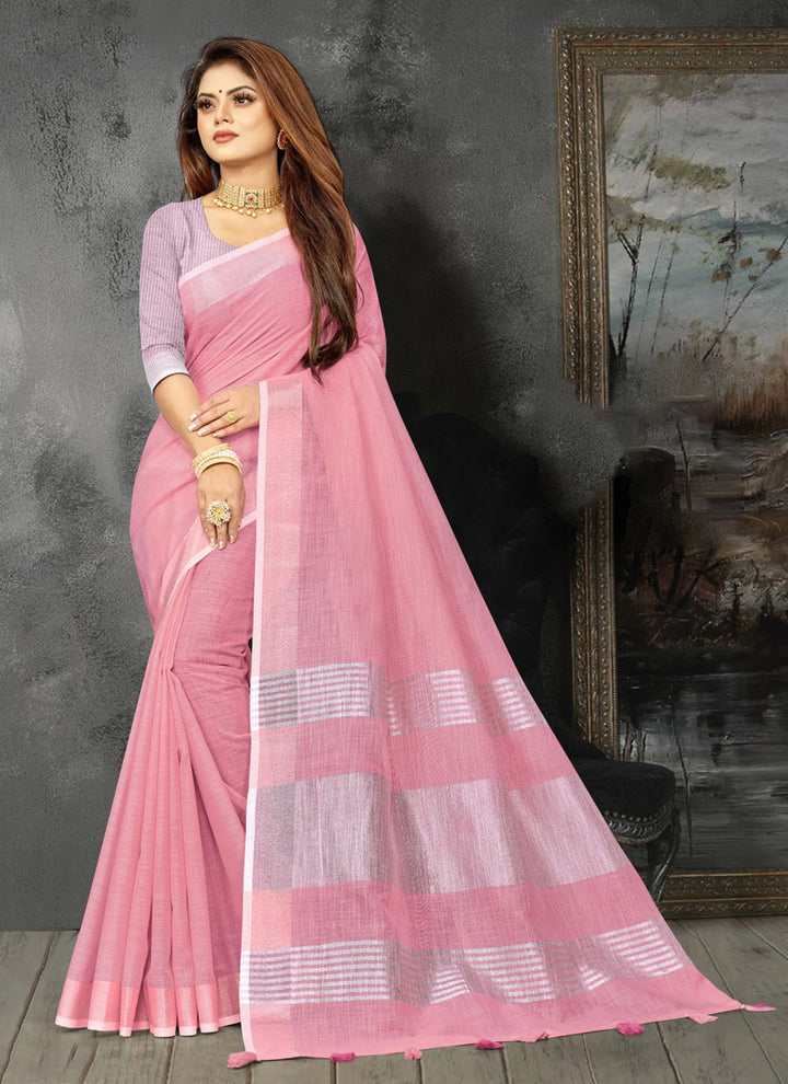 Ethnic Charm Linen Saree | Elegant Wevon Designer Embellishment