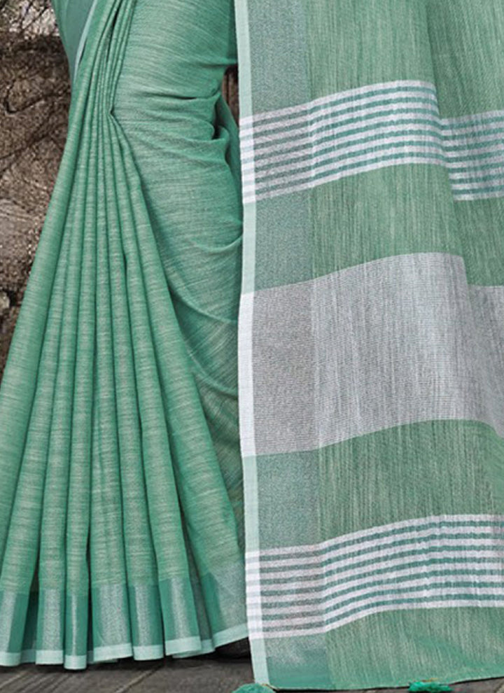 Ethnic Charm Linen Saree | Elegant Wevon Designer Embellishment