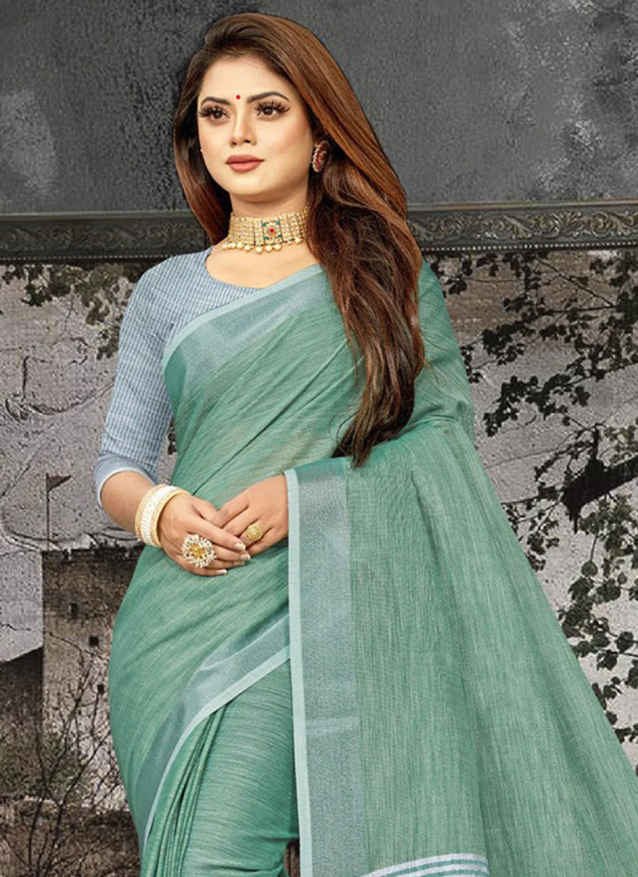 Ethnic Charm Linen Saree | Elegant Wevon Designer Embellishment