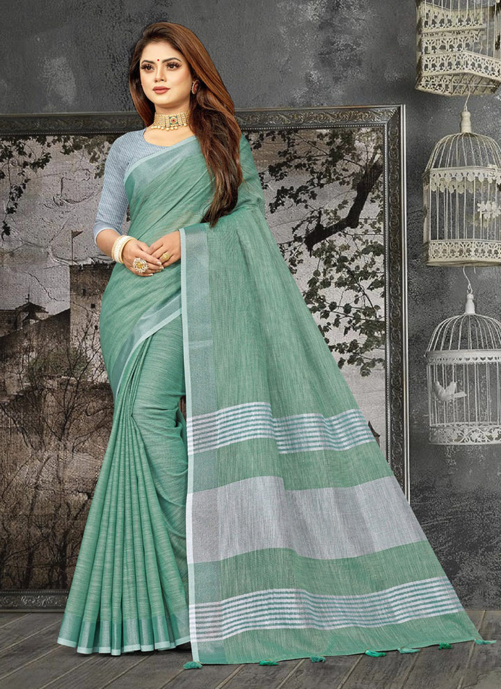 Ethnic Charm Linen Saree | Elegant Wevon Designer Embellishment
