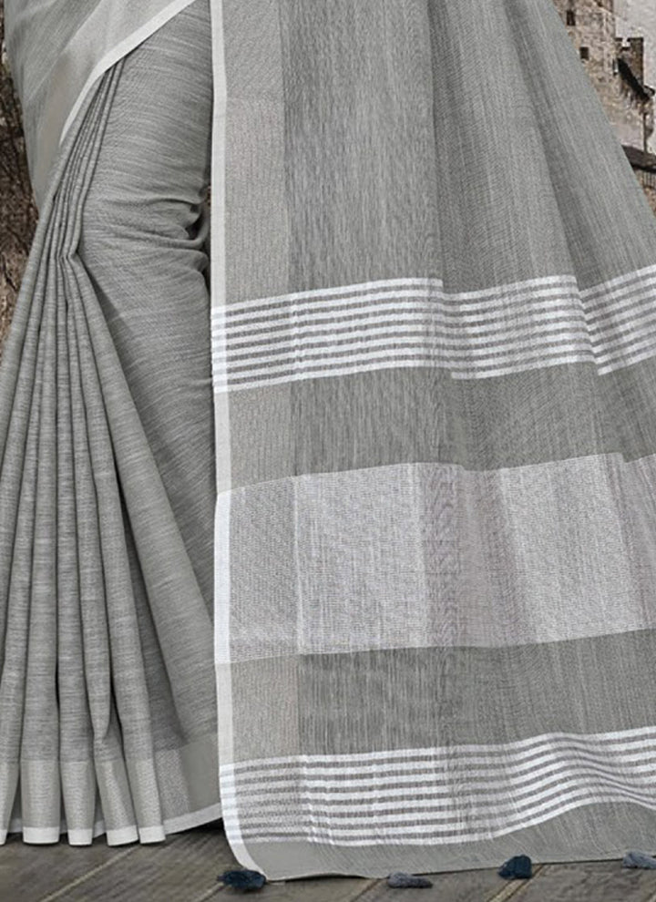 Ethnic Charm Linen Saree | Elegant Wevon Designer Embellishment