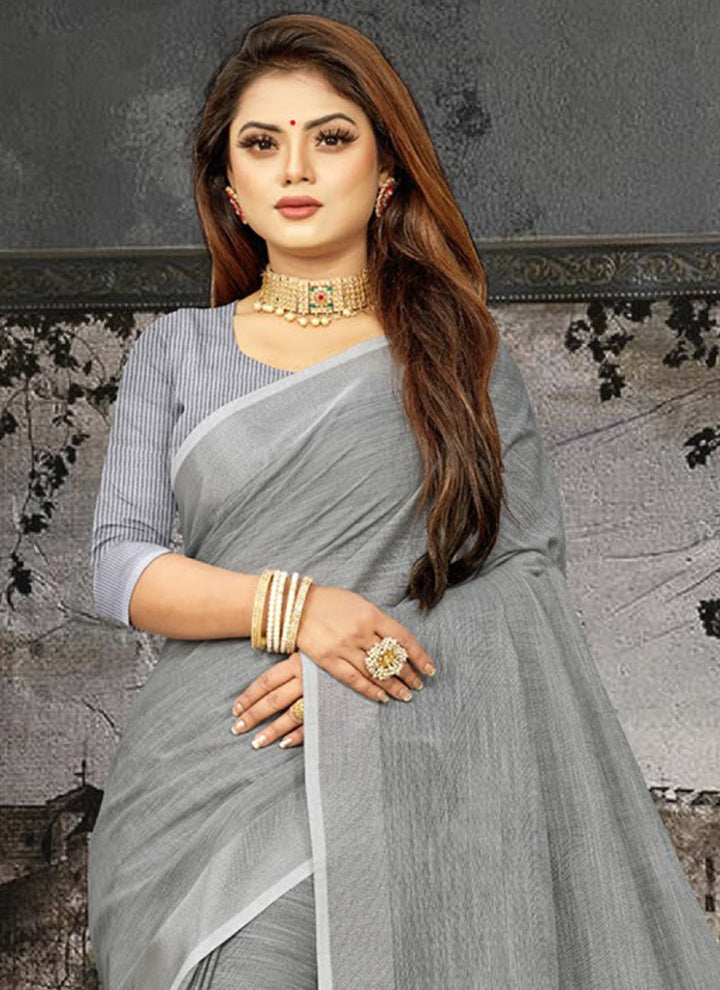 Ethnic Charm Linen Saree | Elegant Wevon Designer Embellishment