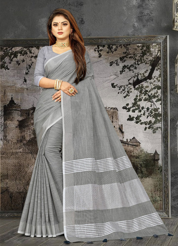 Ethnic Charm Linen Saree | Elegant Wevon Designer Embellishment