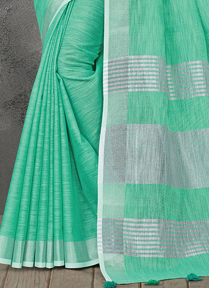 Ethnic Charm Linen Saree | Elegant Wevon Designer Embellishment