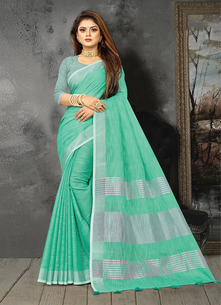Ethnic Charm Linen Saree | Elegant Wevon Designer Embellishment