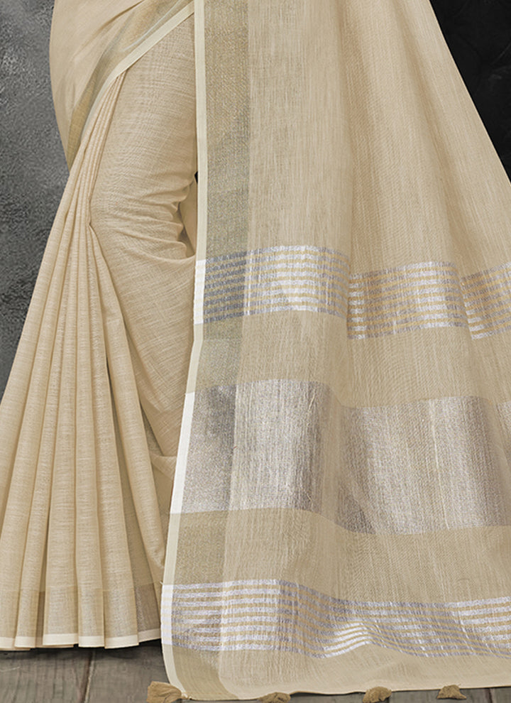 Ethnic Charm Linen Saree | Elegant Wevon Designer Embellishment