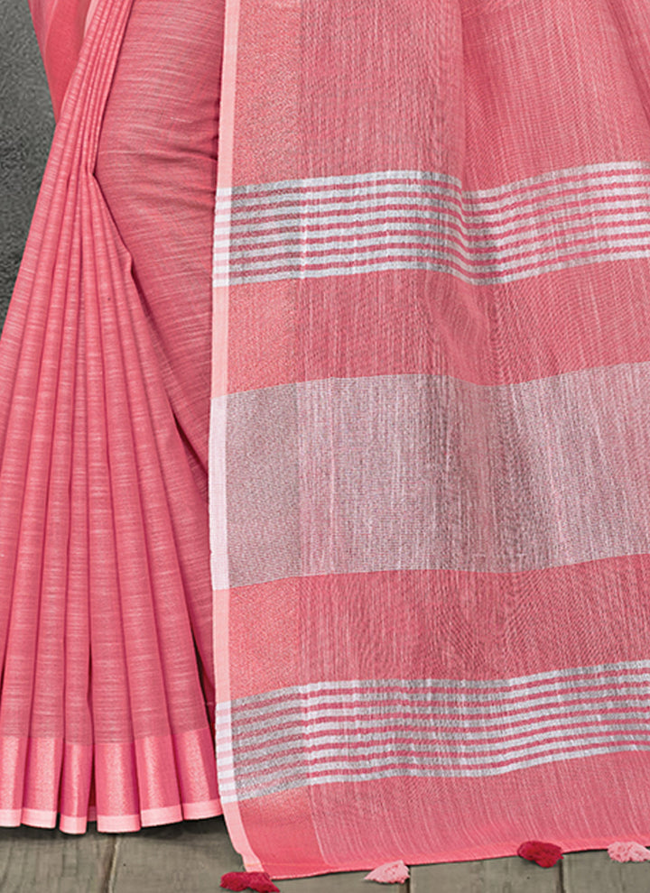 Ethnic Charm Linen Saree | Elegant Wevon Designer Embellishment