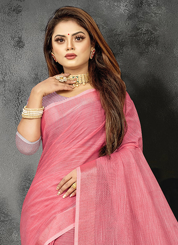 Ethnic Charm Linen Saree | Elegant Wevon Designer Embellishment