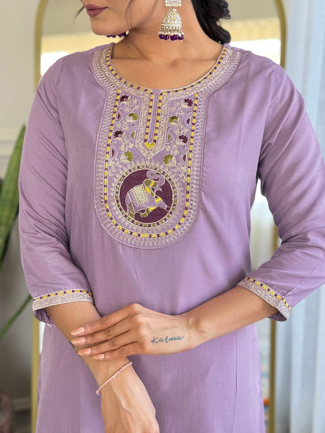 Stylish Lavender Soft Silk Suit | Embroidery & Printed Dupatta Viscose