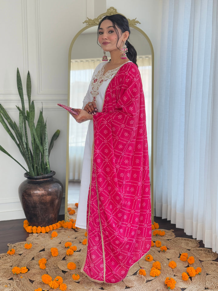 Classic White Suit Set | BSY Viscose with Silk Blend Dupatta Embroidery
