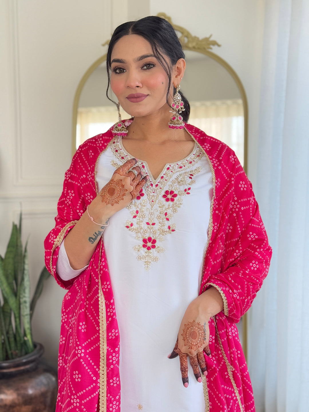 Classic White Suit Set | BSY Viscose with Silk Blend Dupatta Embroidery