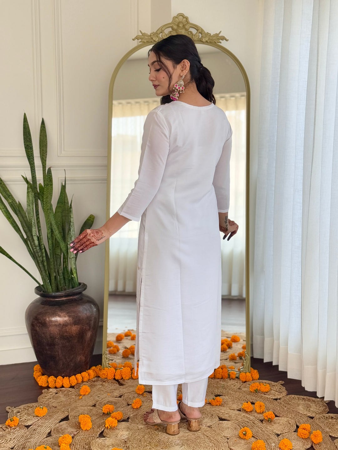 Classic White Suit Set | BSY Viscose with Silk Blend Dupatta Embroidery