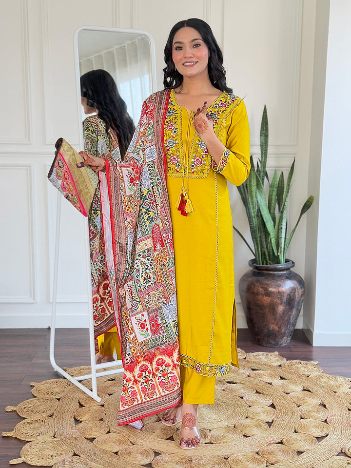 Traditional Mustard Salwar Suit | BSY Viscose & Embroidery Work