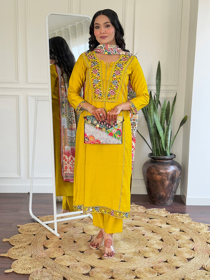 Traditional Mustard Salwar Suit | BSY Viscose & Embroidery Work