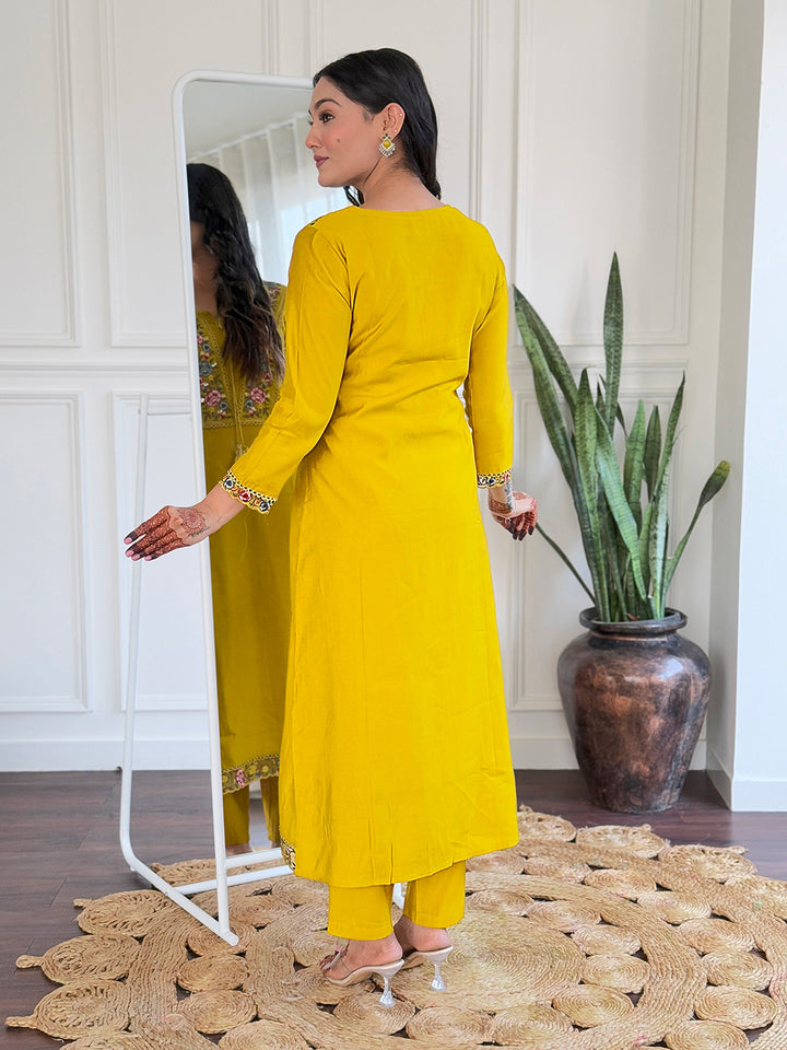 Traditional Mustard Salwar Suit | BSY Viscose & Embroidery Work