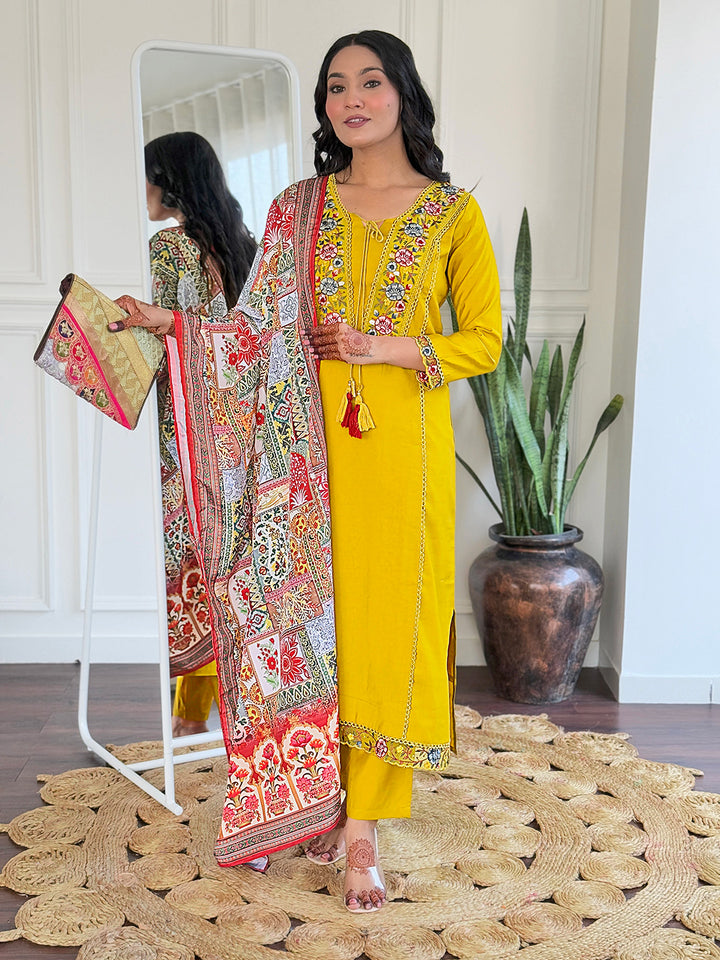 Traditional Mustard Salwar Suit | BSY Viscose & Embroidery Work