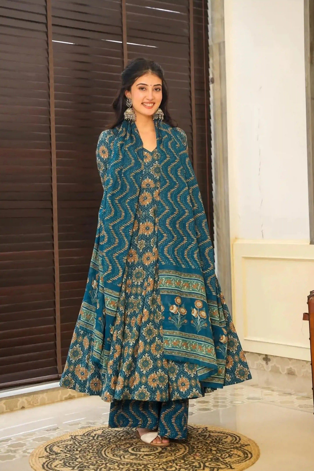 Teal Blue Designer Salwar Suit | Beautiful Muslin Fabric with Dupatta