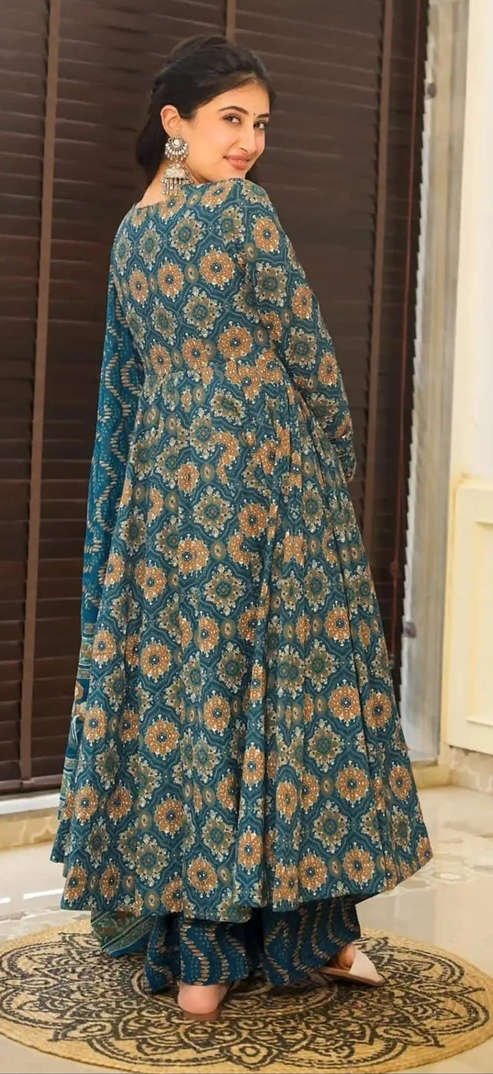 Teal Blue Designer Salwar Suit | Beautiful Muslin Fabric with Dupatta