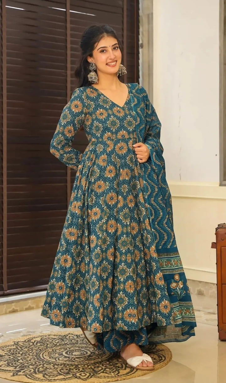 Teal Blue Designer Salwar Suit | Beautiful Muslin Fabric with Dupatta