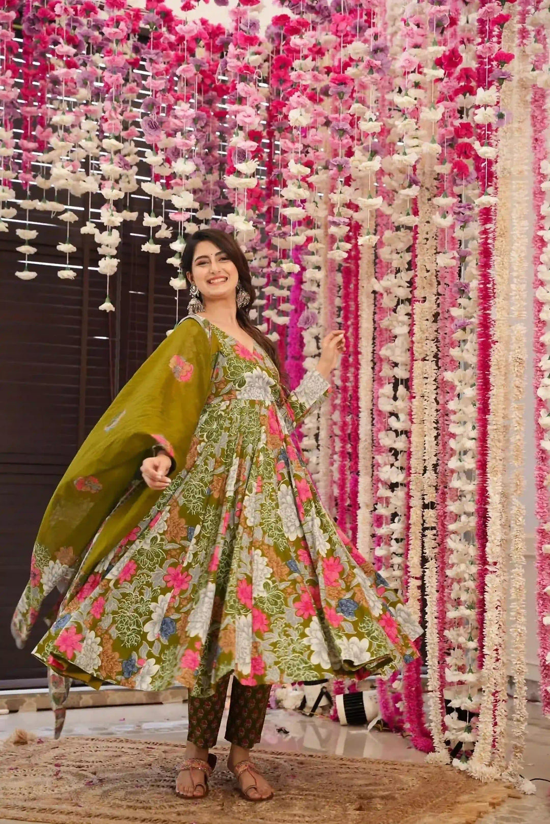 Stylish Muslin Salwar Suit | Mustard Green Digital Printed Dupatta