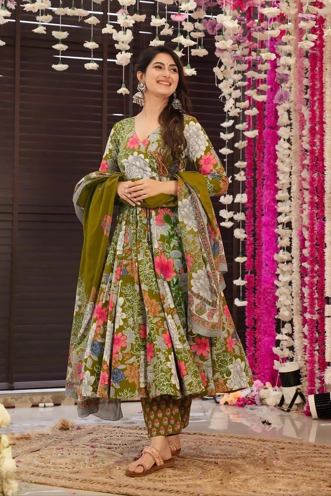 Stylish Muslin Salwar Suit | Mustard Green Digital Printed Dupatta