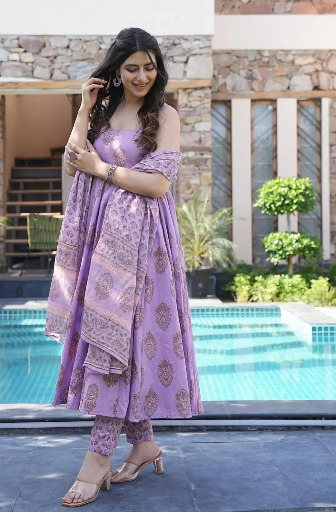 Graceful Muslin Salwar Suit | Lavender Color with Digital Print Charm