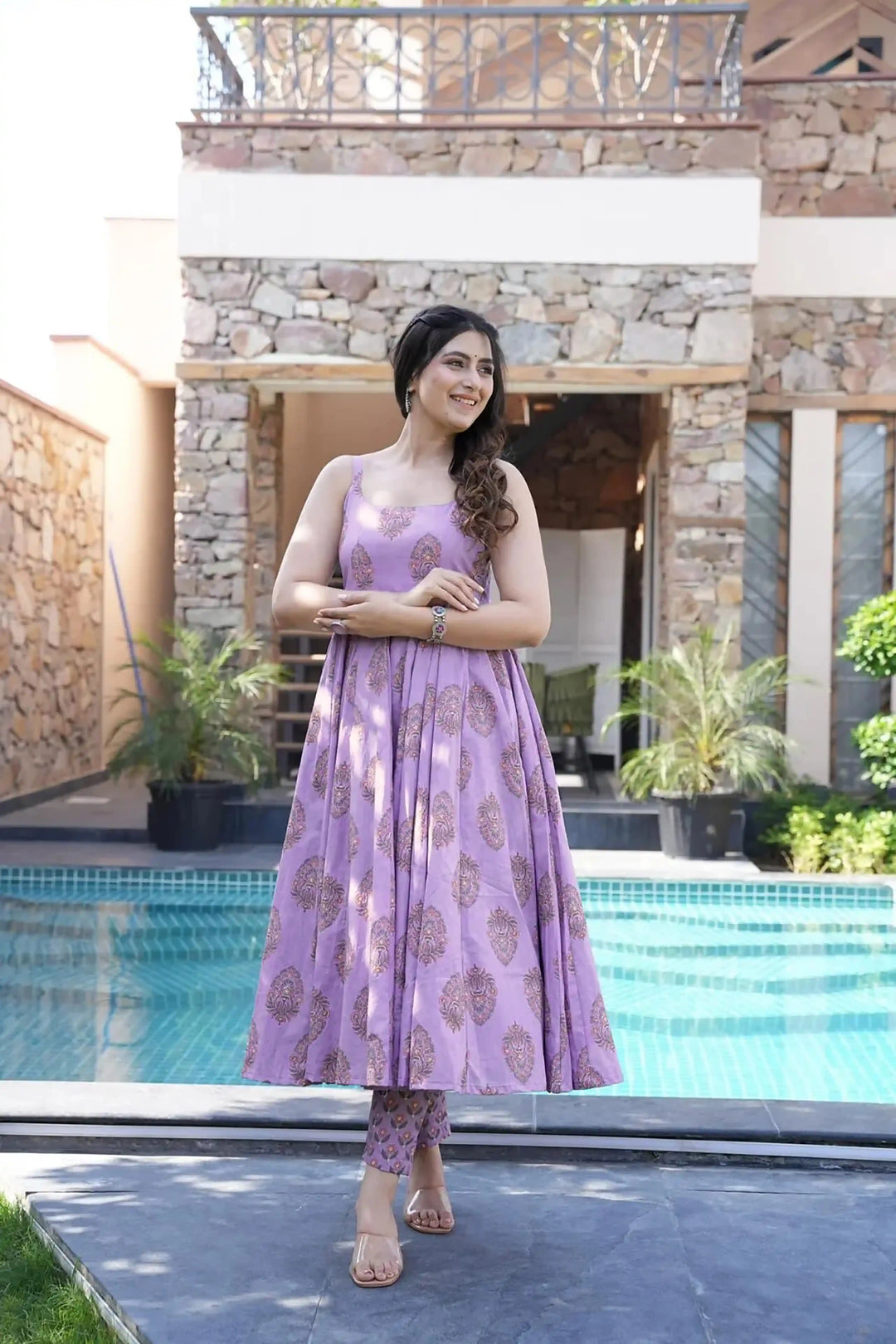 Graceful Muslin Salwar Suit | Lavender Color with Digital Print Charm
