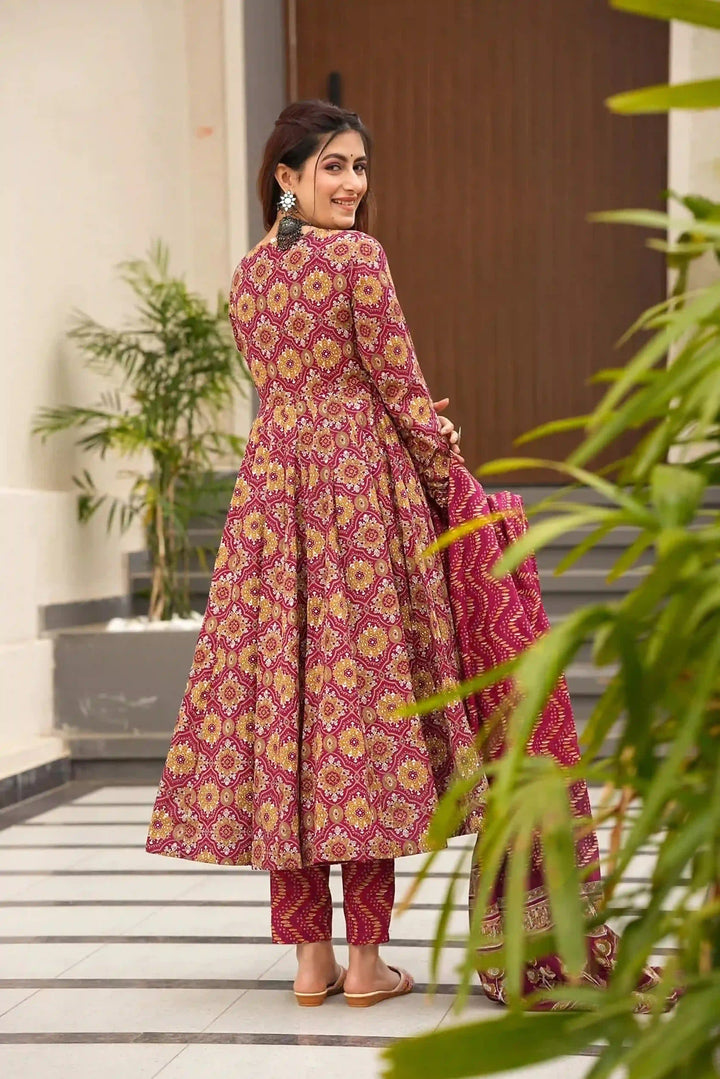 Premium Burgundy Ethnic Wear | Muslin Salwar Suit with Stylish Print