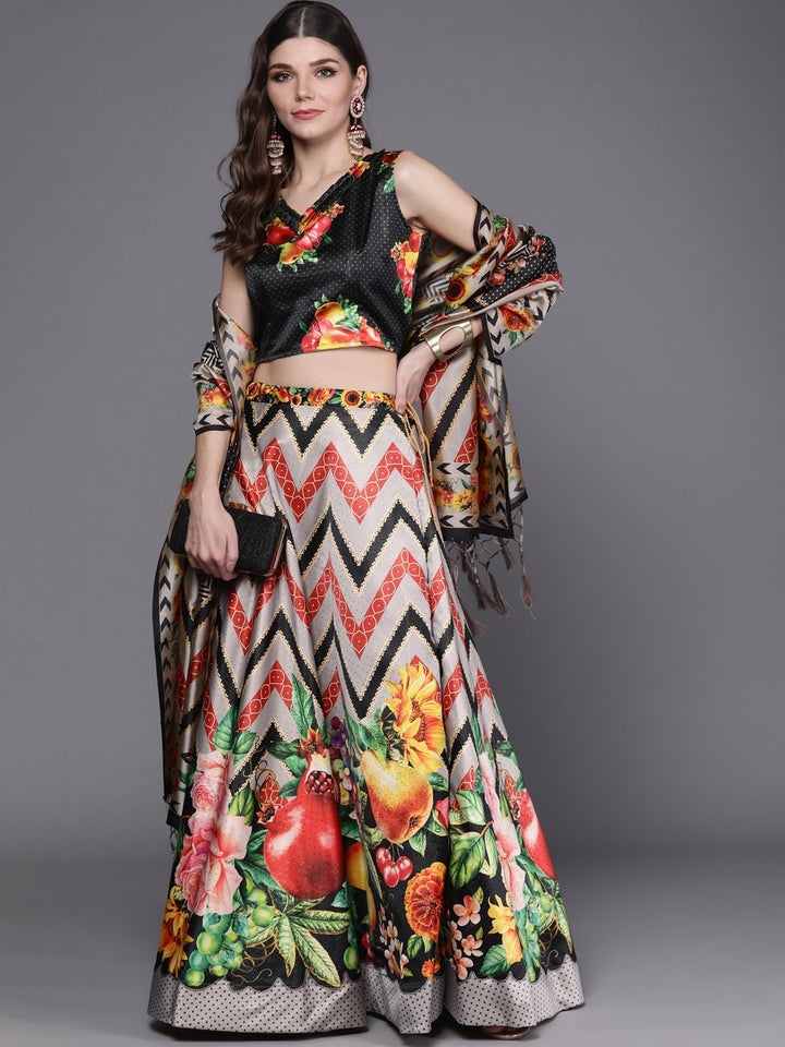 Stylish Digital Printed Satin Silk Lehenga Choli | Assam Silk Dupatta Ethnic Wear