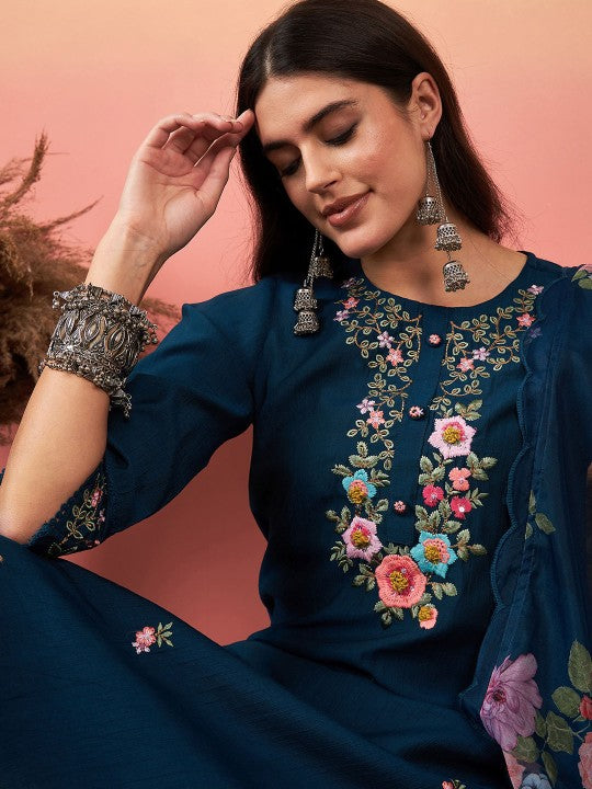 Elegant Embroidered Viscose Chanderi Salwar | Organza Dupatta for Festive Wear