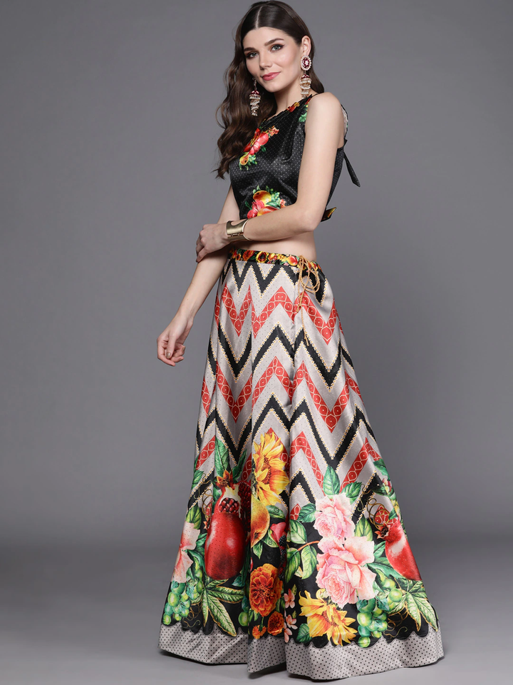 Stylish Digital Printed Satin Silk Lehenga Choli | Assam Silk Dupatta Ethnic Wear