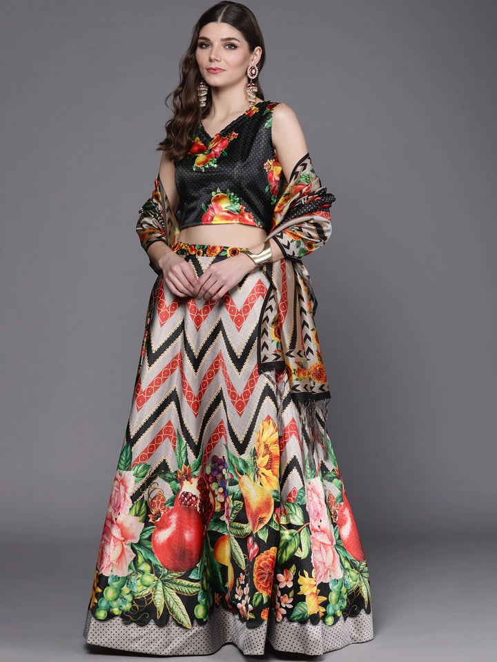 Stylish Digital Printed Satin Silk Lehenga Choli | Assam Silk Dupatta Ethnic Wear
