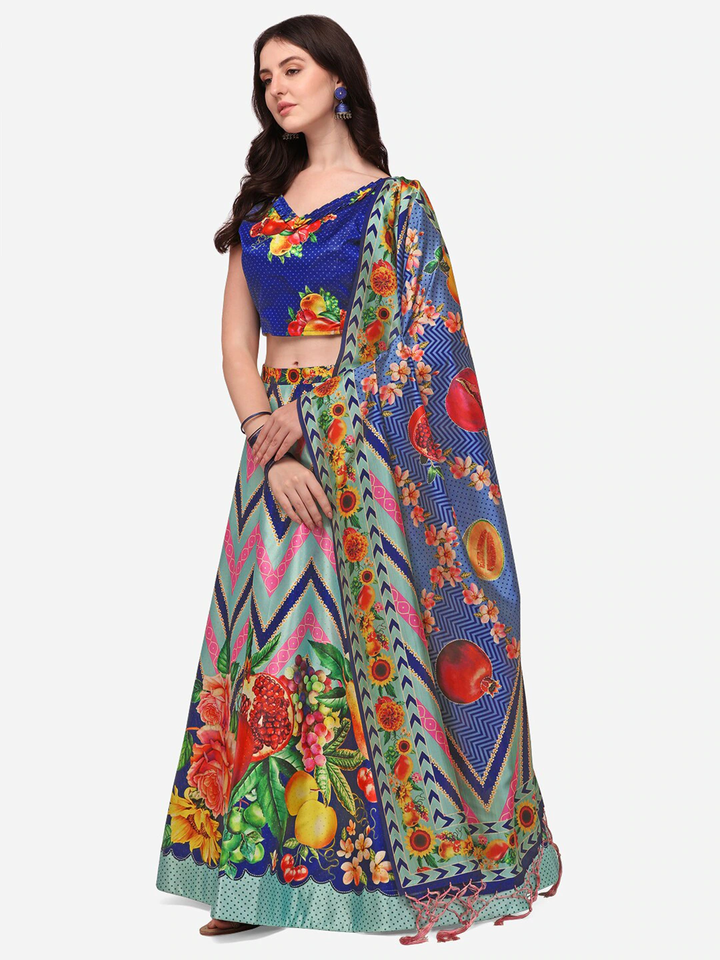 Stylish Digital Printed Satin Silk Lehenga Choli | Assam Silk Dupatta Ethnic Wear