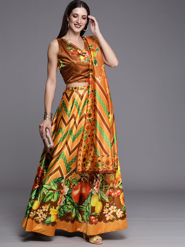 Stylish Digital Printed Satin Silk Lehenga Choli | Assam Silk Dupatta Ethnic Wear