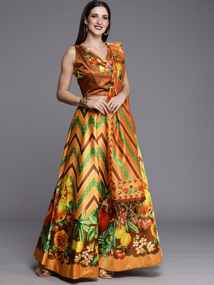 Stylish Digital Printed Satin Silk Lehenga Choli | Assam Silk Dupatta Ethnic Wear