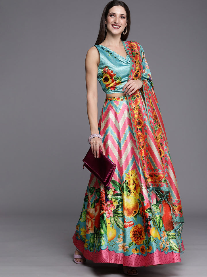 Stylish Digital Printed Satin Silk Lehenga Choli | Assam Silk Dupatta Ethnic Wear