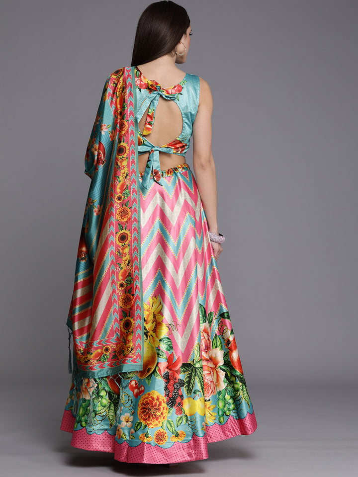 Stylish Digital Printed Satin Silk Lehenga Choli | Assam Silk Dupatta Ethnic Wear