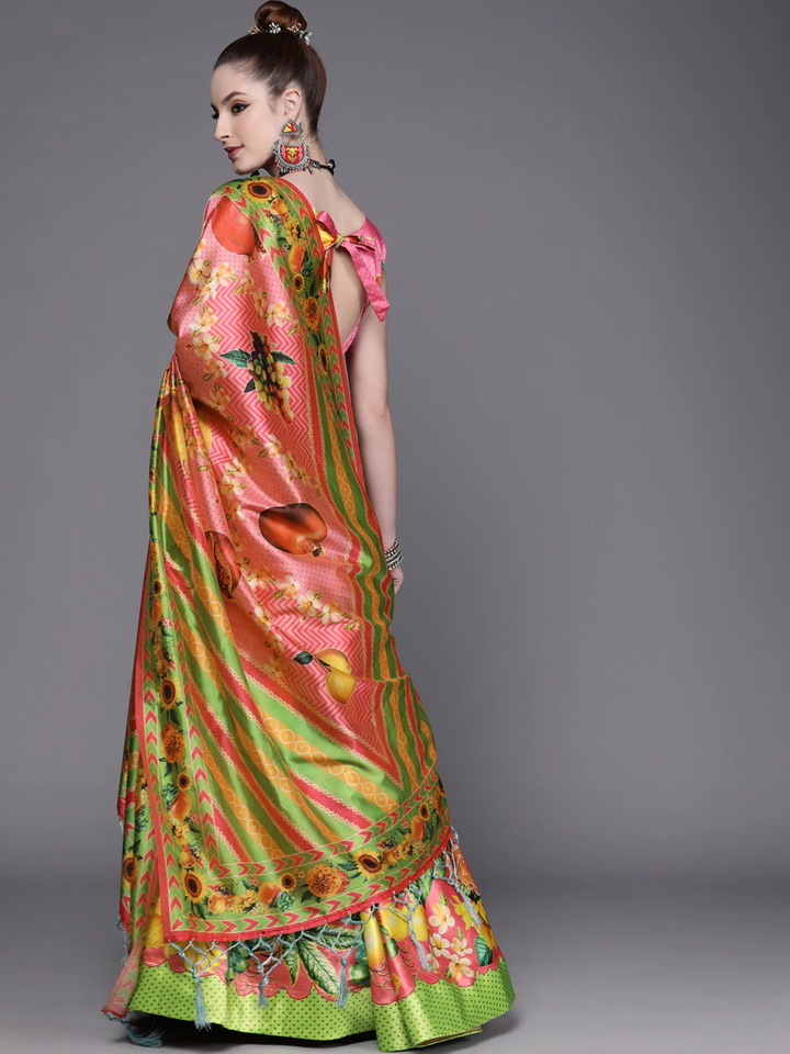 Stylish Digital Printed Satin Silk Lehenga Choli | Assam Silk Dupatta Ethnic Wear