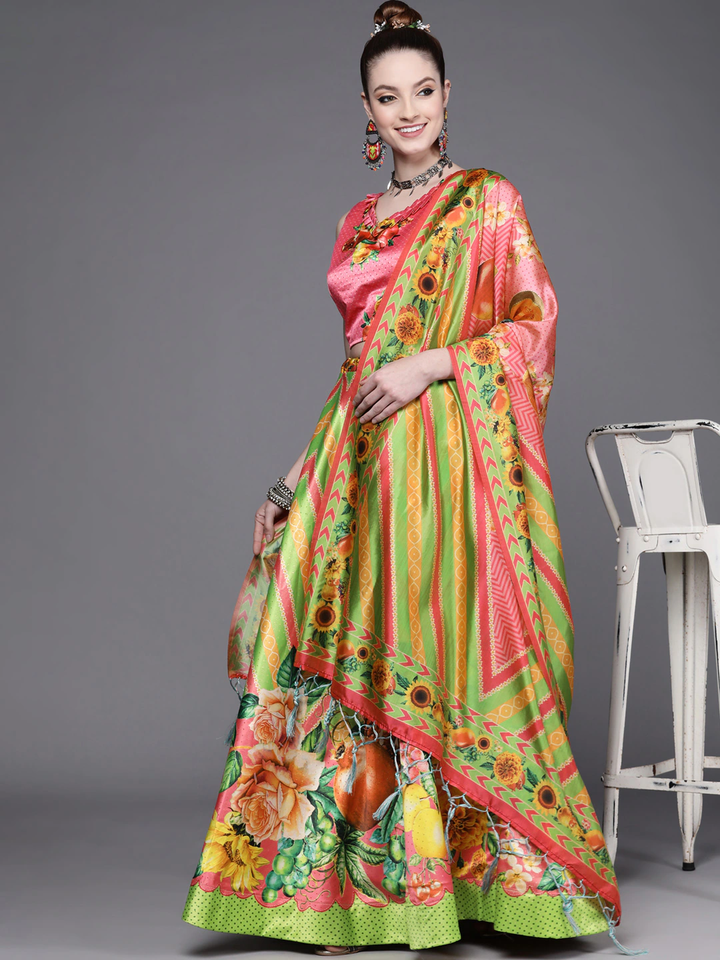 Stylish Digital Printed Satin Silk Lehenga Choli | Assam Silk Dupatta Ethnic Wear