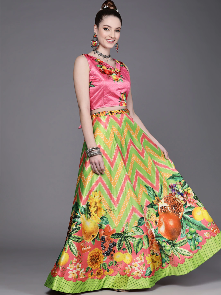 Stylish Digital Printed Satin Silk Lehenga Choli | Assam Silk Dupatta Ethnic Wear