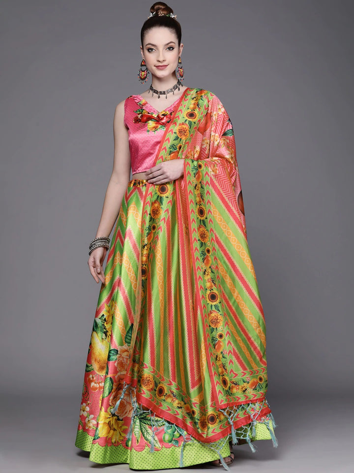 Stylish Digital Printed Satin Silk Lehenga Choli | Assam Silk Dupatta Ethnic Wear
