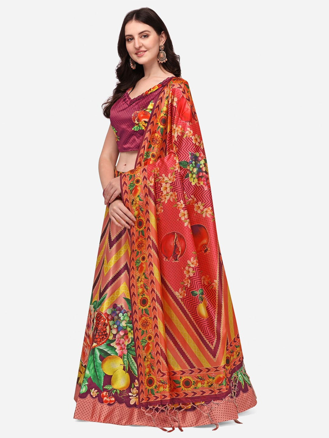 Stylish Digital Printed Satin Silk Lehenga Choli | Assam Silk Dupatta Ethnic Wear