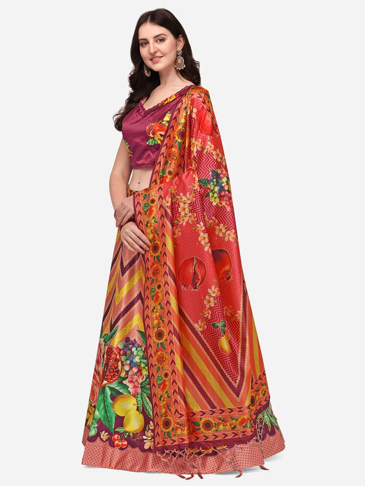 Stylish Digital Printed Satin Silk Lehenga Choli | Assam Silk Dupatta Ethnic Wear