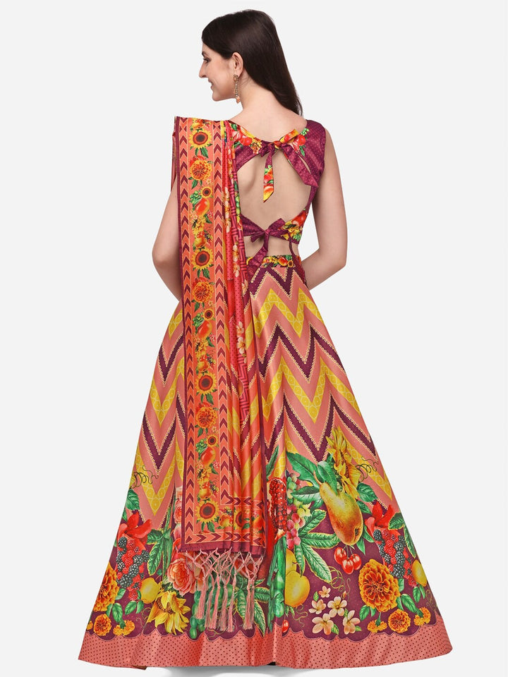 Stylish Digital Printed Satin Silk Lehenga Choli | Assam Silk Dupatta Ethnic Wear