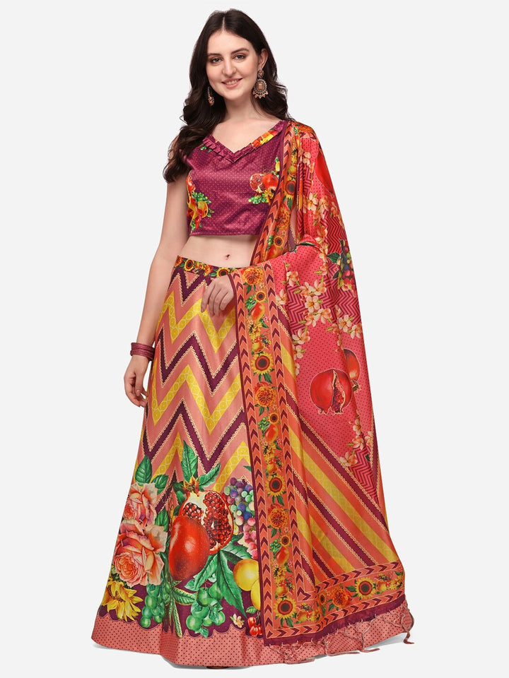 Stylish Digital Printed Satin Silk Lehenga Choli | Assam Silk Dupatta Ethnic Wear