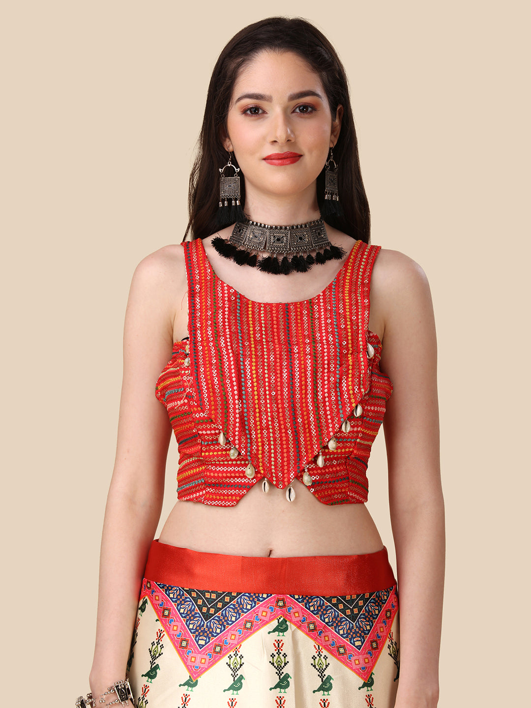 Gorgeous Cream Silk Lehenga | Sequins Embroidery & Banarasi Dupatta